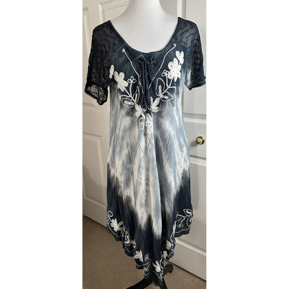 Riviera Sun Women's Small Boho Hippie Rayon Casual Flowy Embroider Summer Dress